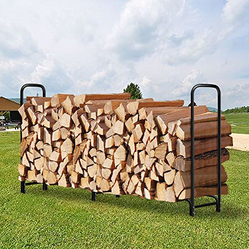 Amagabeli 8 ft Outdoor Fire Wood Log Rack for Fireplace Heavy Duty Firewood Pile Storage Racks for Patio Deck Metal Log Holder Stand Tubular Steel Wood Stacker Outside Tools Accessories Black