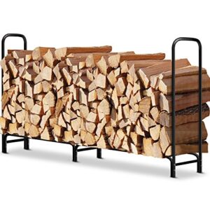 Amagabeli 8 ft Outdoor Fire Wood Log Rack for Fireplace Heavy Duty Firewood Pile Storage Racks for Patio Deck Metal Log Holder Stand Tubular Steel Wood Stacker Outside Tools Accessories Black