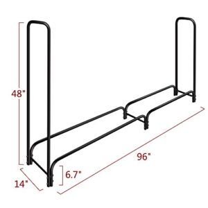 Amagabeli 8 ft Outdoor Fire Wood Log Rack for Fireplace Heavy Duty Firewood Pile Storage Racks for Patio Deck Metal Log Holder Stand Tubular Steel Wood Stacker Outside Tools Accessories Black