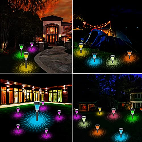 Yyoulli Solar Pathway Lights Outdoor Waterproof Solar Landscape Path Lights Color Changing Solar Garden Lights for Walkway Yard Backyard Patio (2 Pack)