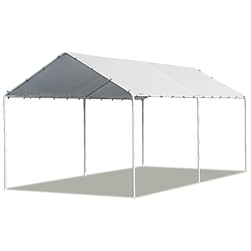 HCY Car Ports 20x10 Heavy Duty Metal Carports Party Tent Portable Garage for Wedding, Garden Storage (White), 235 inch x116 inch x102 inch