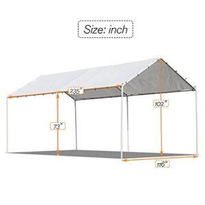 HCY Car Ports 20x10 Heavy Duty Metal Carports Party Tent Portable Garage for Wedding, Garden Storage (White), 235 inch x116 inch x102 inch