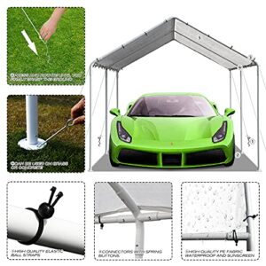 HCY Car Ports 20x10 Heavy Duty Metal Carports Party Tent Portable Garage for Wedding, Garden Storage (White), 235 inch x116 inch x102 inch