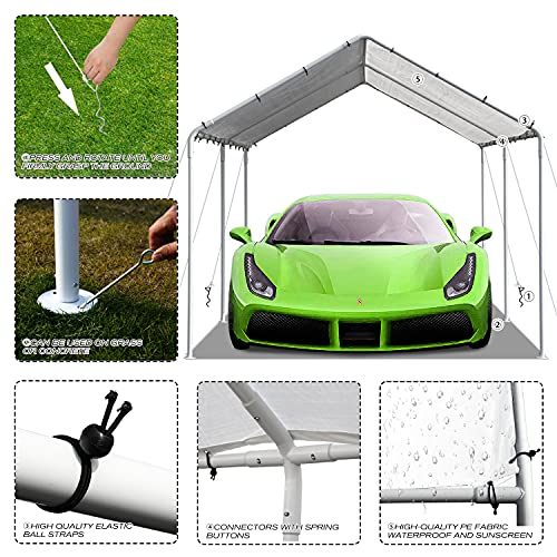 HCY Car Ports 20x10 Heavy Duty Metal Carports Party Tent Portable Garage for Wedding, Garden Storage (White), 235 inch x116 inch x102 inch