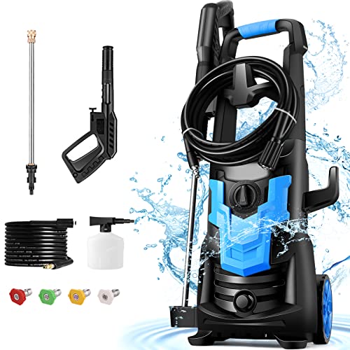 WHOLESUN 𝟐𝟏𝟓𝟎𝐏𝐒𝐈 𝑷𝒓𝒆𝒔𝒔𝒖𝒓𝒆 𝑾𝒂𝒔𝒉𝒆𝒓, 1900W High Power Washer 𝟭.𝟳𝟭 𝗚𝗣𝙈 Powerful Machine, Self Assembled, Rotatable Iron Spray Lance and 5 Nozzles for Patio, Garden, Car (Blue)