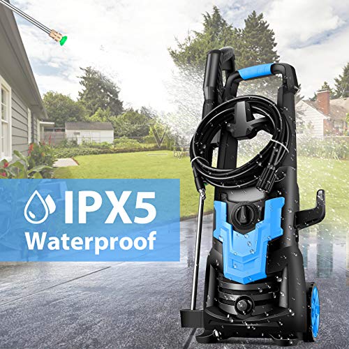 WHOLESUN 𝟐𝟏𝟓𝟎𝐏𝐒𝐈 𝑷𝒓𝒆𝒔𝒔𝒖𝒓𝒆 𝑾𝒂𝒔𝒉𝒆𝒓, 1900W High Power Washer 𝟭.𝟳𝟭 𝗚𝗣𝙈 Powerful Machine, Self Assembled, Rotatable Iron Spray Lance and 5 Nozzles for Patio, Garden, Car (Blue)