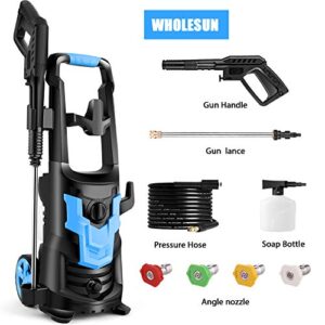 WHOLESUN 𝟐𝟏𝟓𝟎𝐏𝐒𝐈 𝑷𝒓𝒆𝒔𝒔𝒖𝒓𝒆 𝑾𝒂𝒔𝒉𝒆𝒓, 1900W High Power Washer 𝟭.𝟳𝟭 𝗚𝗣𝙈 Powerful Machine, Self Assembled, Rotatable Iron Spray Lance and 5 Nozzles for Patio, Garden, Car (Blue)