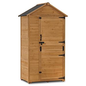 mcombo large outdoor storage cabinet with 3 shelves, oversize outside tool storage shed with lock, tall garden shed with floor for backyard and patio (39.4×25.2×80.3 inch) 1998 (natural)