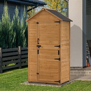 MCombo Large Outdoor Storage Cabinet with 3 Shelves, Oversize Outside Tool Storage Shed with Lock, Tall Garden Shed with Floor for Backyard and Patio (39.4x25.2x80.3 inch) 1998 (Natural)