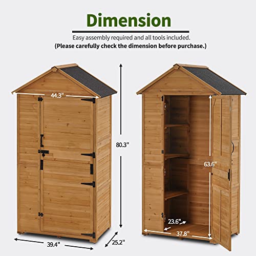 MCombo Large Outdoor Storage Cabinet with 3 Shelves, Oversize Outside Tool Storage Shed with Lock, Tall Garden Shed with Floor for Backyard and Patio (39.4x25.2x80.3 inch) 1998 (Natural)