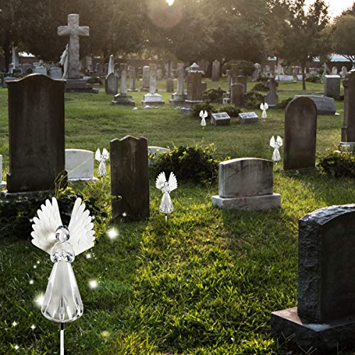 ROSRAN Solar Angel Light Grave Decorations for Cemetery Solar Garden Stake Lights Solar Garden Angel Lights Decoration Memorial Gifts for Grave Cemetery Angel Sympathy Gifts Angel Fiber Optic Lights