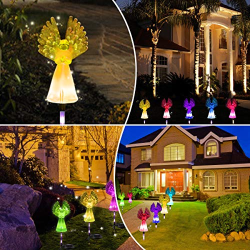 ROSRAN Solar Angel Light Grave Decorations for Cemetery Solar Garden Stake Lights Solar Garden Angel Lights Decoration Memorial Gifts for Grave Cemetery Angel Sympathy Gifts Angel Fiber Optic Lights