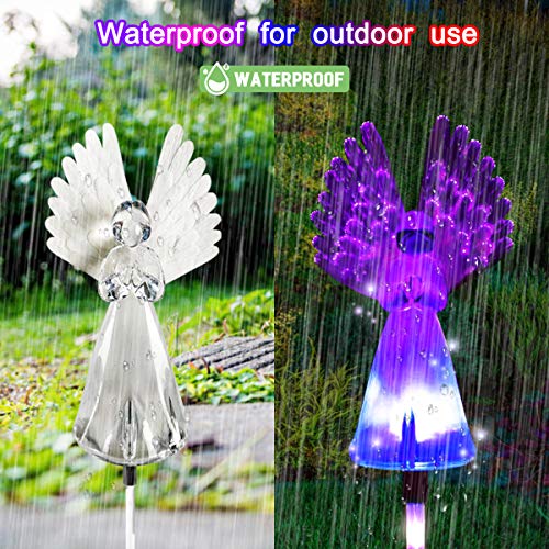 ROSRAN Solar Angel Light Grave Decorations for Cemetery Solar Garden Stake Lights Solar Garden Angel Lights Decoration Memorial Gifts for Grave Cemetery Angel Sympathy Gifts Angel Fiber Optic Lights