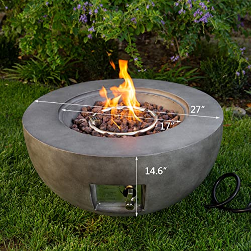 Barton Propane Gas Fire Pit Table Concrete w/PVC Cover & Lava Rocks 40,000 BTU 27.5" Outdoor Patio Garden Firepit Heater Backyard