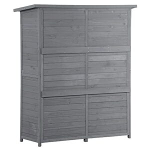 LUMISOL Outdoor Storage Cabinet, Wooden Garden Shed with Removable Shelves, Waterproof Asphalt Roof, Adjustable Legs, Tool Shed with Lockable Doors for Backyard, Patio, Lawn (Gray)