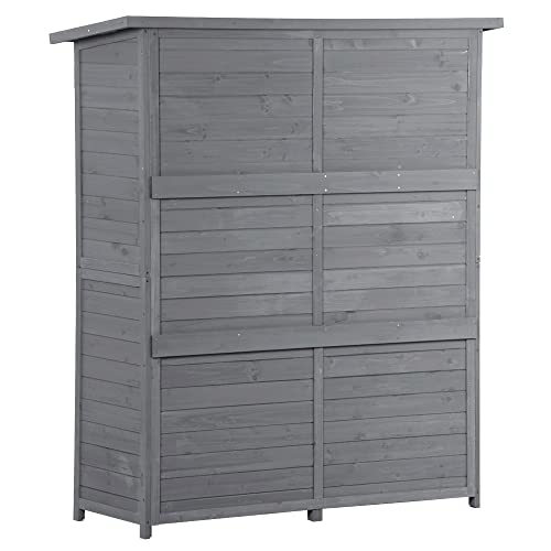 LUMISOL Outdoor Storage Cabinet, Wooden Garden Shed with Removable Shelves, Waterproof Asphalt Roof, Adjustable Legs, Tool Shed with Lockable Doors for Backyard, Patio, Lawn (Gray)
