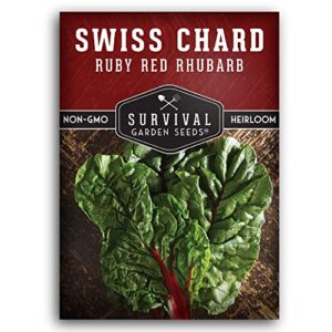 Survival Garden Seeds - Ruby Red Rhubarb Swiss Chard Seed for Planting - Packet with Instructions to Plant and Grow Delicious Leafy Greens in Your Home Vegetable Garden - Non-GMO Heirloom Variety