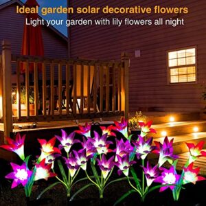 Dolucky Outdoor Solar Lights Garden Decorative, 4 Pack Solar Garden Lights with 16 Bigger Lily Solar Flowers, Multicolor Changing LED Solar Garden Lights for Patio Lawn Garden Yard Decoration