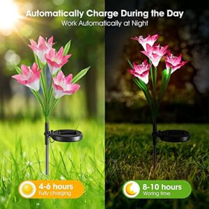 Dolucky Outdoor Solar Lights Garden Decorative, 4 Pack Solar Garden Lights with 16 Bigger Lily Solar Flowers, Multicolor Changing LED Solar Garden Lights for Patio Lawn Garden Yard Decoration