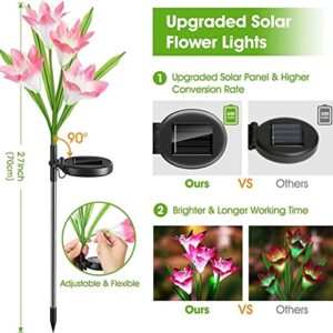 Dolucky Outdoor Solar Lights Garden Decorative, 4 Pack Solar Garden Lights with 16 Bigger Lily Solar Flowers, Multicolor Changing LED Solar Garden Lights for Patio Lawn Garden Yard Decoration