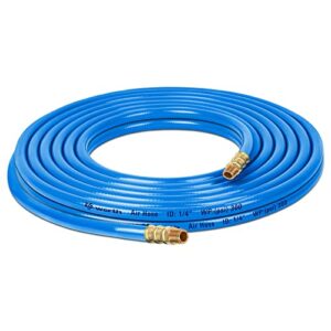 worth garden 25′ air hose, 1/4 inch x 25 ft, 1/4 in. mnpt fittings, 300 psi heavy duty, lightweight, all-weather flexibility air compressor hose with solid brass couplings, blue
