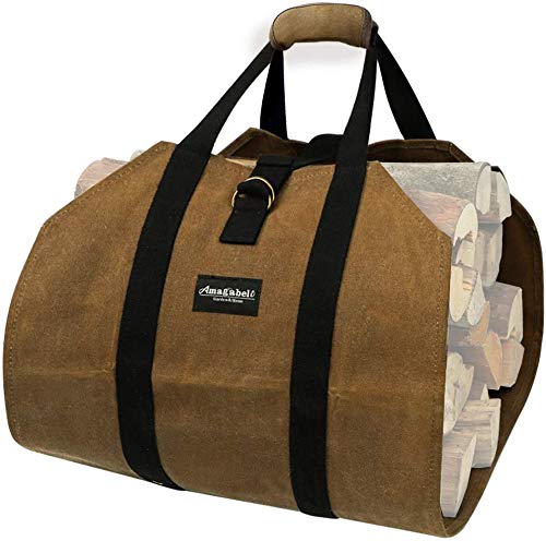 Amagabeli 5ft Firewood Log Rack with Cover Combo Set Waterproof Outdoor Log Holder Fireplace Carrier Waxed Firewood Canvas Log Carrier Tote Bag Outdoor