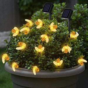 aiddomm 2 pack solar bee string lights – each 27.5 ft of 30 led solar fairy lights, cute bee string lights outdoor waterproof, for outside garden bee decoration, patio, party, 2 modes