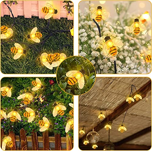 AIDDOMM 2 Pack Solar Bee String Lights - Each 27.5 ft of 30 LED Solar Fairy Lights, Cute Bee String Lights Outdoor Waterproof, for Outside Garden Bee Decoration, Patio, Party, 2 Modes