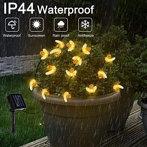 AIDDOMM 2 Pack Solar Bee String Lights - Each 27.5 ft of 30 LED Solar Fairy Lights, Cute Bee String Lights Outdoor Waterproof, for Outside Garden Bee Decoration, Patio, Party, 2 Modes