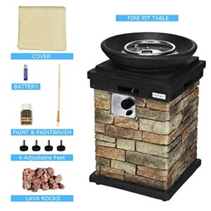 COOURIGHT Outdoor Propane Fire Bowl Column, 30” Stone Look Gas Burner Stove w/ Rain Cover Lava Rock, 40,000 BTU Tall Gas Burning Fire Pit Table for Patio Garden Outside, CSA/ETL Approved (Natural)