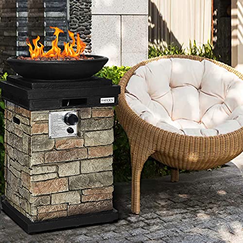 COOURIGHT Outdoor Propane Fire Bowl Column, 30” Stone Look Gas Burner Stove w/ Rain Cover Lava Rock, 40,000 BTU Tall Gas Burning Fire Pit Table for Patio Garden Outside, CSA/ETL Approved (Natural)