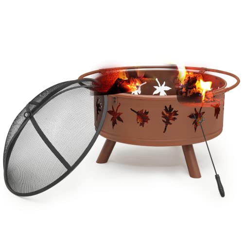 Magshion Wood Burn Inchg Firepit, 32 Inch Heavy Duty Steel Bronze Bonfire Pit for Patio Backyard Garden with BBQ Grate