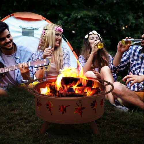 Magshion Wood Burn Inchg Firepit, 32 Inch Heavy Duty Steel Bronze Bonfire Pit for Patio Backyard Garden with BBQ Grate