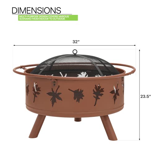 Magshion Wood Burn Inchg Firepit, 32 Inch Heavy Duty Steel Bronze Bonfire Pit for Patio Backyard Garden with BBQ Grate