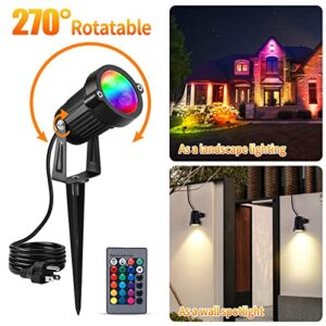 OurLeeme Lawn Flood Light Stake, 2-in-1 Waterproof Outdoor Remote Control Landscape Lighting Spotlight Wall Light for Yard Garden Driveway Pathway Pool