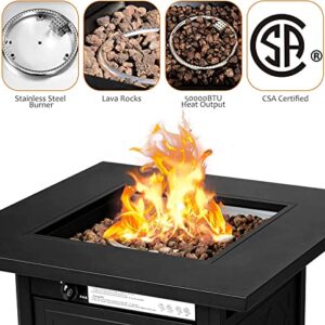 Renatone 28” Outdoor Fire Pit Table, 50,000 BTU Auto-Ignition Propane Fire Pit Table w/ Lid, CSA Certification, 2-in-1 Gas Firepit Table for Patio, Garden, Black