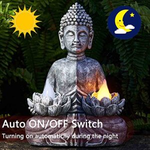 Yiosax Zen Buddha Statues for Home Solar Flickering Outdoor Decor Garden Light for Balcony,Patio,Porch Yard Art Ornament,Gift(11.81")