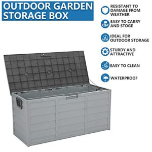 75 Gallon Resin Outdoor Storage Deck Box Waterproof Patio Storage Box Organization with Wheels for Patio Furniture,Outdoor Cushions,Garden and Pool Supplies, Lockable (Grey)