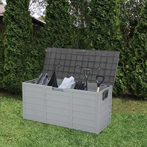 75 Gallon Resin Outdoor Storage Deck Box Waterproof Patio Storage Box Organization with Wheels for Patio Furniture,Outdoor Cushions,Garden and Pool Supplies, Lockable (Grey)