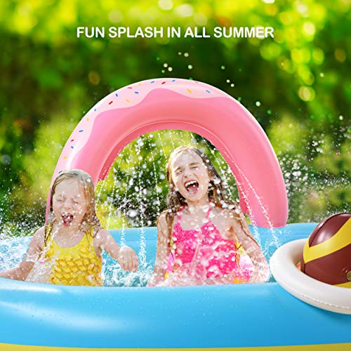 Inflatable Play Center, Hesung 98'' x 67'' x 32'' Kiddie Pool, Summer Inflatable Pool with Slide for Garden, Backyard Water Park, Fountain Arch, Extra Thick, Easy Set up for Ages 2+ Toddlers