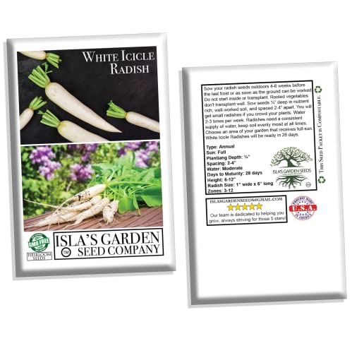 White Icicle Radish Seeds for Planting, 200+ Heirloom Seeds Per Packet, (Isla's Garden Seeds), Non GMO Seeds, Botanical Name: Raphanus sativus, Great Home Garden Gift