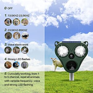 Jahy2Tech Solar Ultrasonic Animal Repeller,PIR Sensor with Trigger Alarms and Flashes for Rat, Dog, Cat, Squirrel, Raccoon, Skunk, Rabbit, Mole, Snake, Deer Sensor Repellent, Waterproof