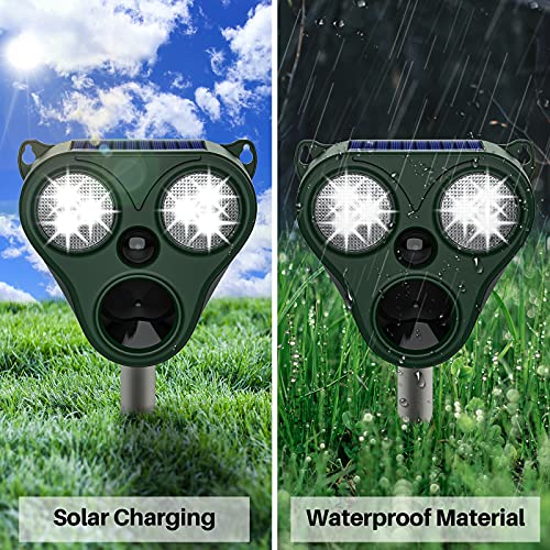 Jahy2Tech Solar Ultrasonic Animal Repeller,PIR Sensor with Trigger Alarms and Flashes for Rat, Dog, Cat, Squirrel, Raccoon, Skunk, Rabbit, Mole, Snake, Deer Sensor Repellent, Waterproof