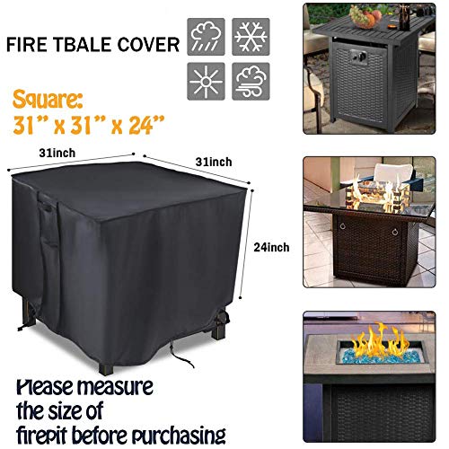 Rilime Fire Pit Cover, 31 Inch Square Firepit Covers 30x30 for Outdoor Gas Fireplace, Fire Pit Table Covers Square - 31 X 31 X24 Inch