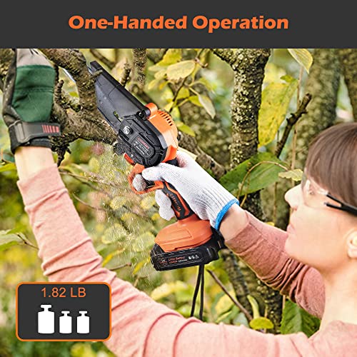 Mini Chainsaw 6-Inch with 2PC Rechargeable Battery, Cordless Electric Handheld Chainsaw Battery Powered with 2 Chains, AISHIKEKE 1.82LB Small Power Chain Saw for Tree Trimming Branch