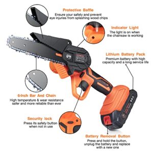 Mini Chainsaw 6-Inch with 2PC Rechargeable Battery, Cordless Electric Handheld Chainsaw Battery Powered with 2 Chains, AISHIKEKE 1.82LB Small Power Chain Saw for Tree Trimming Branch