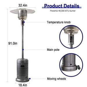 PIONOUS 2 Set 46,000 BTU Outdoor Power Propane Heater with Wheels, suitable for Potluck, Dining, Gardens, Homes, Deck, Slate Gray