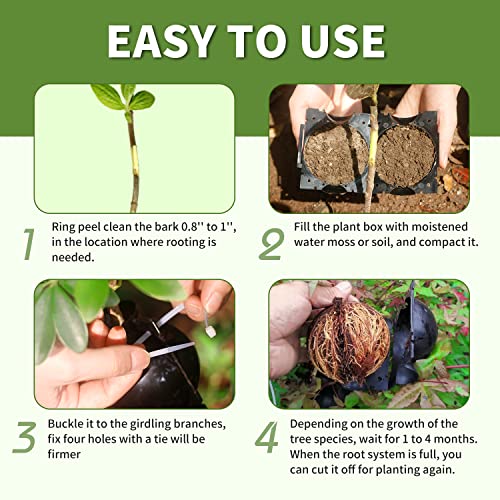 Plant Root Growing Box 20 PCS, Reusable Rooting Ball for Garden Grafting Growing, Plant High Pressure Propagation Ball for Rooting, Black (15S+5M+50 PCS Cable Zip Ties)