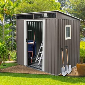 6ft x 4.5ft outdoor storage shed, galvanized metal garden shed with window and metal foundation, tool storage shed for patio lawn backyard (gray-with the window-6ftx4.5ft)