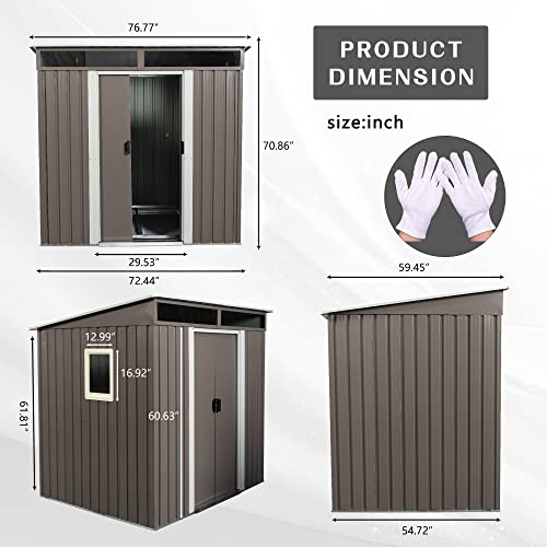 6ft X 4.5ft Outdoor Storage Shed, Galvanized Metal Garden Shed with Window and Metal Foundation, Tool Storage Shed for Patio Lawn Backyard (Gray-with The window-6ftx4.5ft)